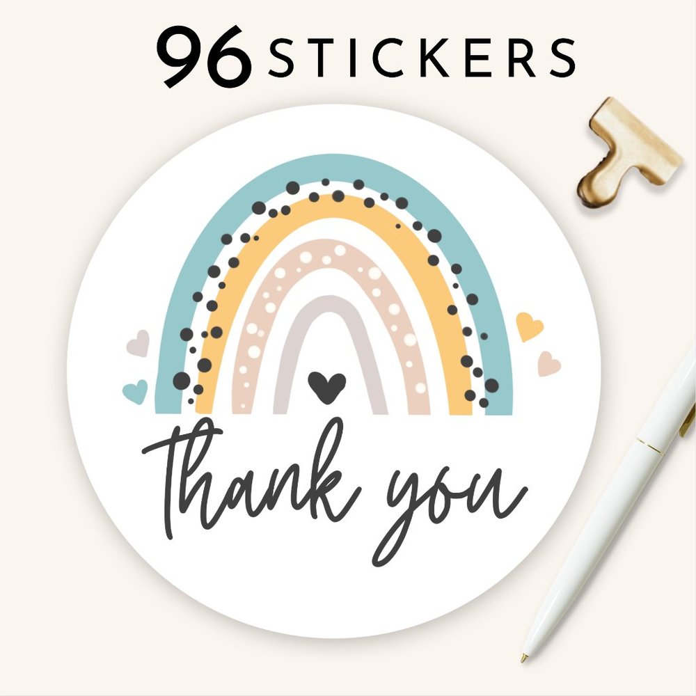 96 Bohemian Organic Rainbow Thank You Stickers